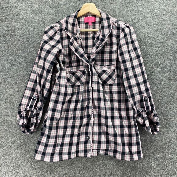 Victoria's Secret Other - Victoria's Secret Sleepshirt Women S Small Black Plaid Button Up Collared Cotton